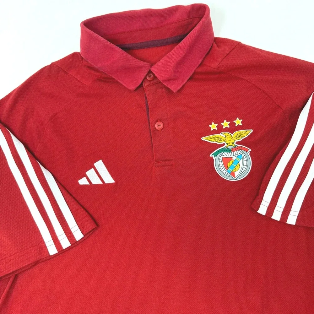 Adidas Mens‎ Medium SL Benfica Soccer Polo Shirt Red Short Sleeve
